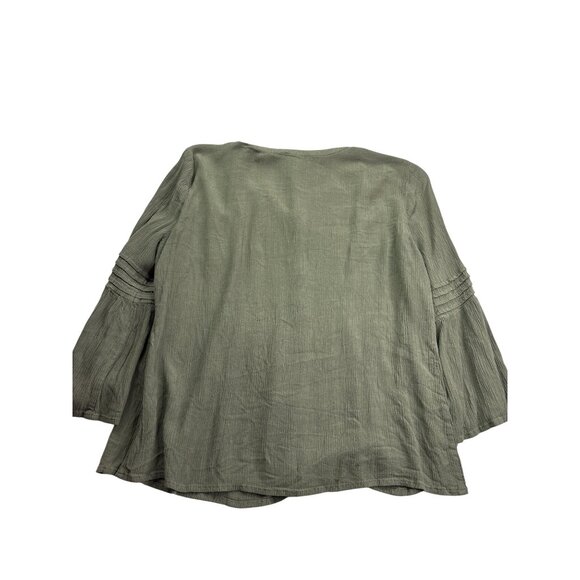 Cece Green Bell Sleeve Blouse Rayon Size S Semi Sheer Flowy Forest Fairy Pleated - Picture 3 of 6